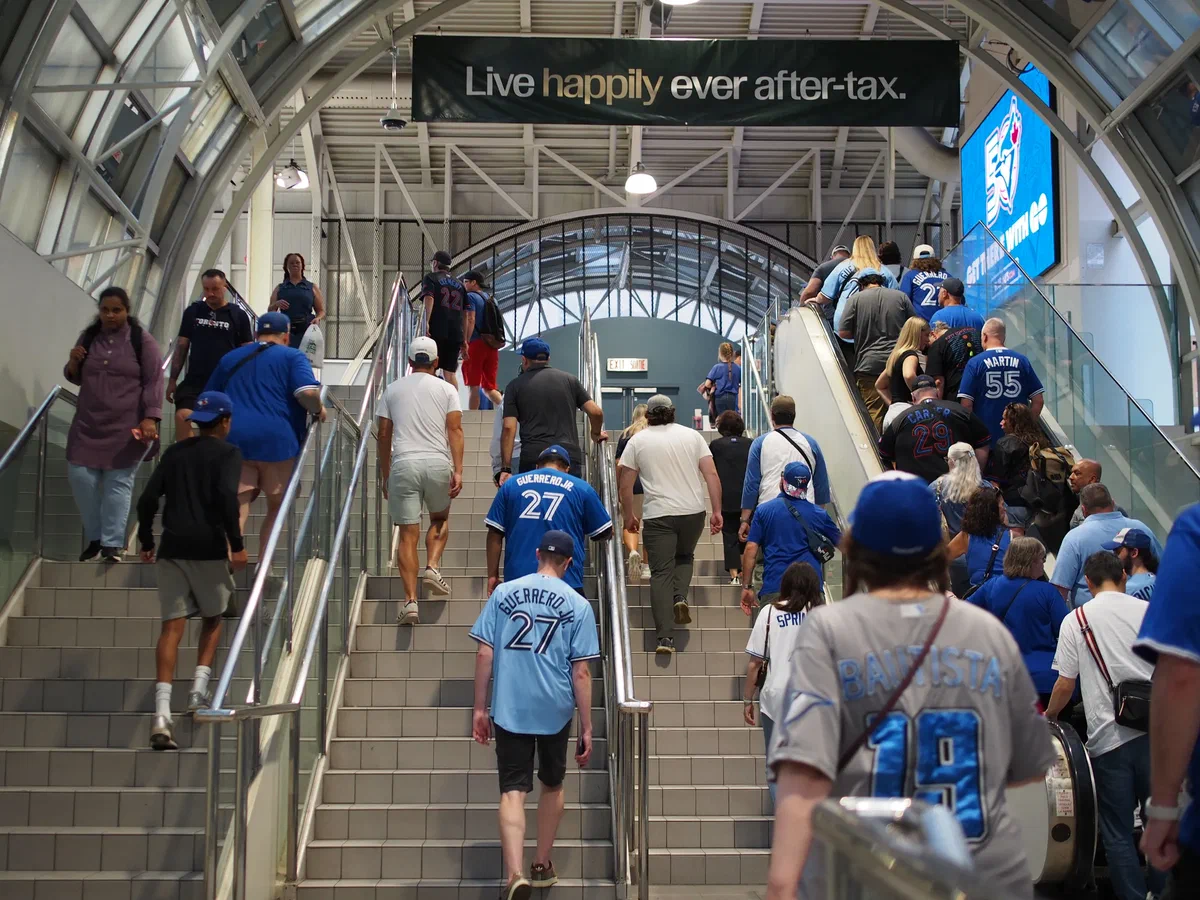 Crowd walking to game through the Skywalk